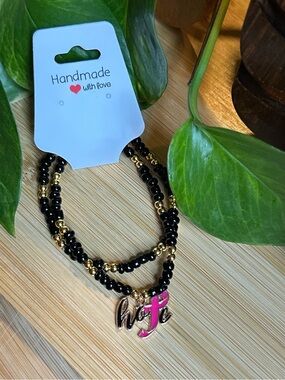 🎀Breast Cancer Awareness 2-PC Stretchy Bracelet Set |‎ Handmade |Dangle Charm🎀